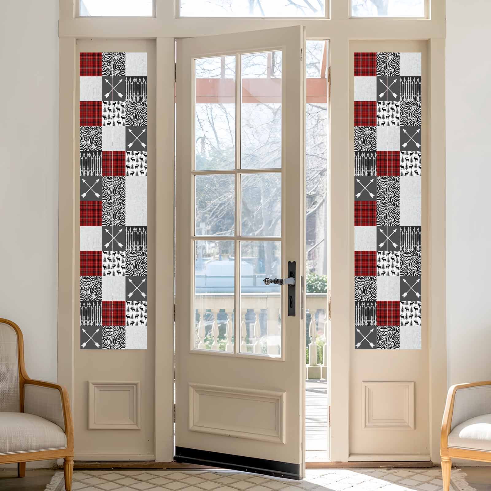 Arrows Zebra Stripes Window Privacy Film, Forest Deer Red Black Buffalo Plaid Frosted Glass Window Clings Static Cling UV Heat Blocking Reusable Door Sticker for Bathroom 29.5 x 118 Inch