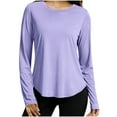thumbnail image 2 of Nmnitkp Women's UPF 50+ Sun Protection Long Sleeve Shirt, Round Neck Quick Dry Workout Top, Lightweight Breathable UV Tee for Hiking Running Daily Wear Purple,XL, 2 of 7