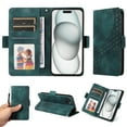 thumbnail image 4 of for iPhone 13 Wallet Case, Pattern PU Leather Purse Phone Case with [Credit Card Slots] [Wrist Strap] Flip Stand Shockproof Full Body Protective Cover for iPhone 13, Green, 4 of 10