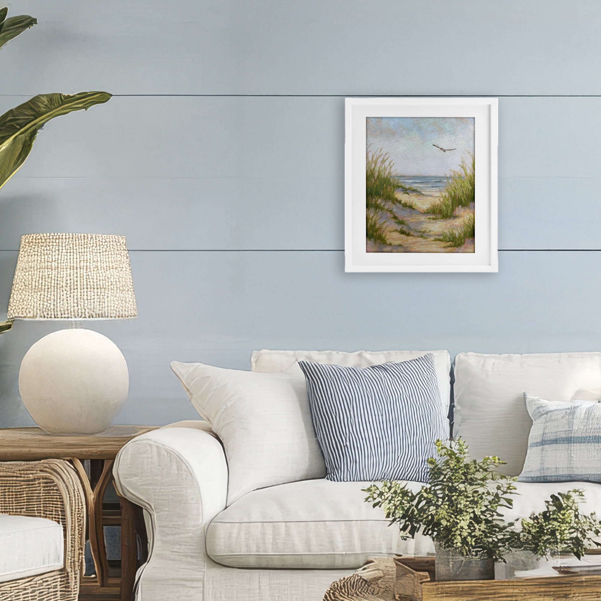 Stupell Industries Peaceful Beach Sand Dunes White Framed Print Under Glass, design by Linda Sperruzzi