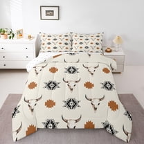 Homewish Retro Bull Skull Bedding Comforter Set,Boho Tribal Twin Comforter Sets,Rustic Western Aztec Bedding Set For Boys Kids,Breathable Home Decor Reversible,2-Piece