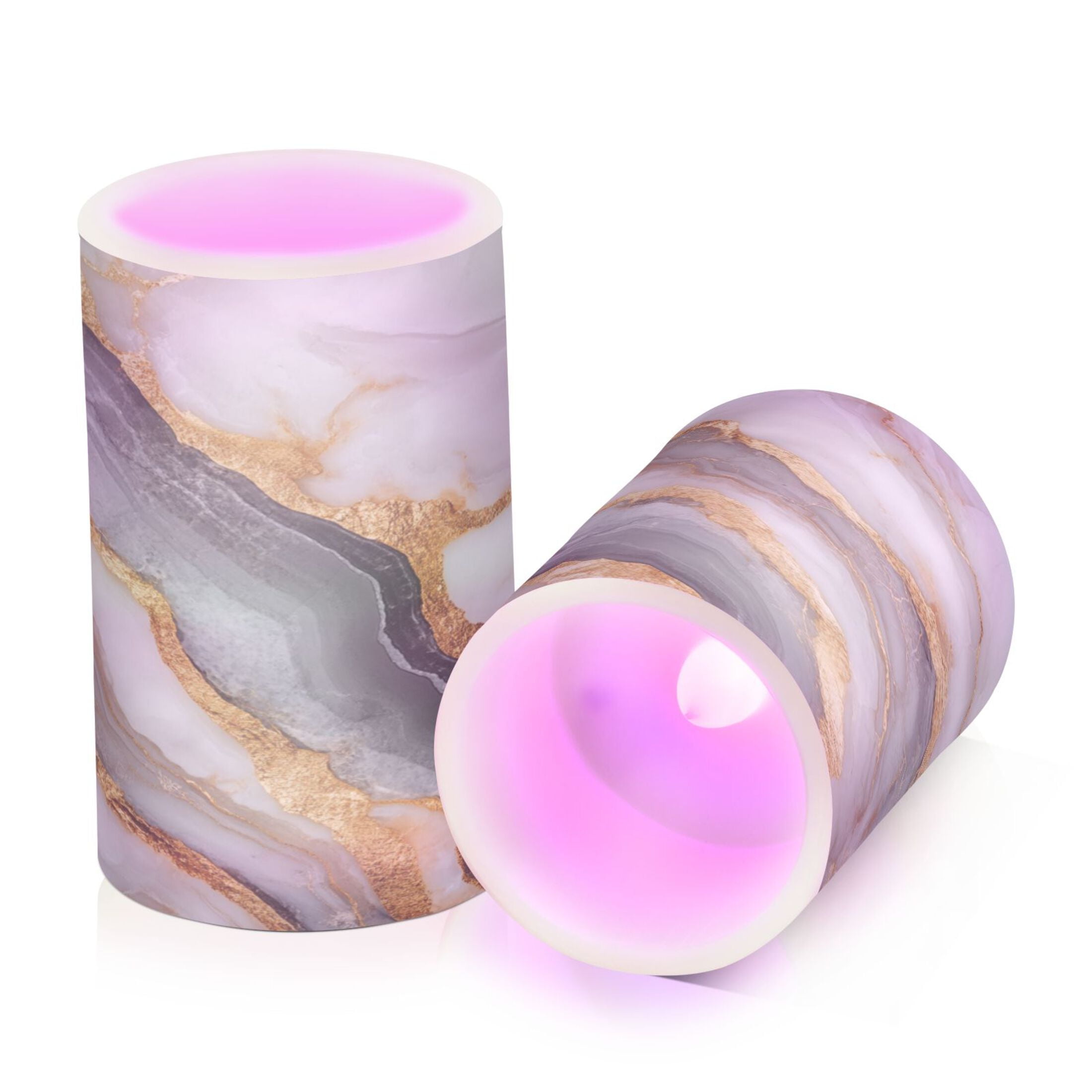Wobogo Black Gold Marble Pattern Combo Flameless Flickering Candle Light with Remote Control and Timer for Romantic Atmosphere