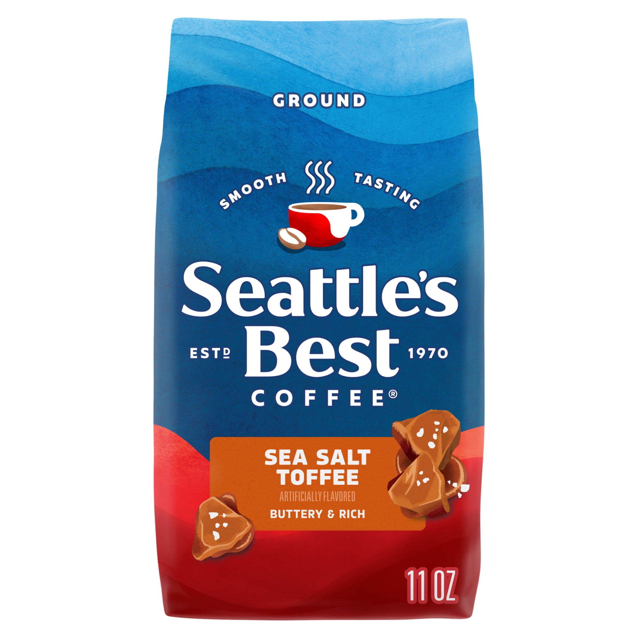 (6 pack) Seattle's Best Coffee Sea Salt Toffee Flavored Ground Coffee for Iced or Hot Coffee 11 oz