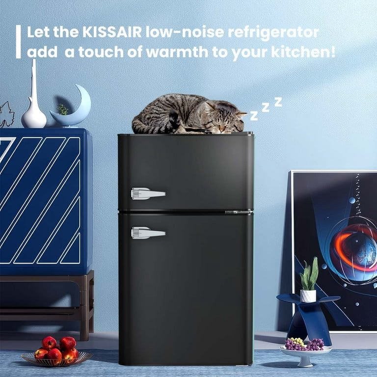 Kismile Mini Fridge with Freezer,3.2 CU.FT Compact Mini Refrigerator with Double 2 Door,Adjustable Temperature,Full Size for Home,Kitchen,Dorm