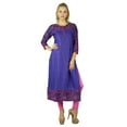 thumbnail image 2 of Bimba Women Cotton Purple Kurta Kurti Ethnic Ikat Print Indian 3/4 Sleeve Top Tuni, 2 of 6