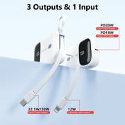 Yoobao Mini Power Bank 22.5W Fast Charging with LED Display, 10000mAh Portable Charger with Built-in Cables, 3 Outputs 1 Input Battery Pack Compatible with iPhone 16 15 iPad Samsung, White