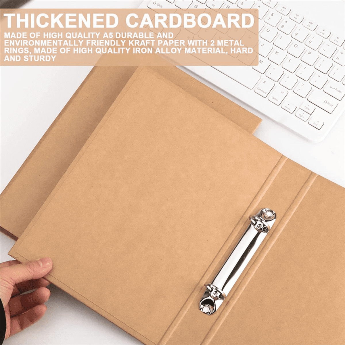 6Pcs A5 Refillable Ring Binder,A5 Kraft Paper Binder Tray with 2 Rings to Add Loose Sheets,A5 Kraft Paper Folders