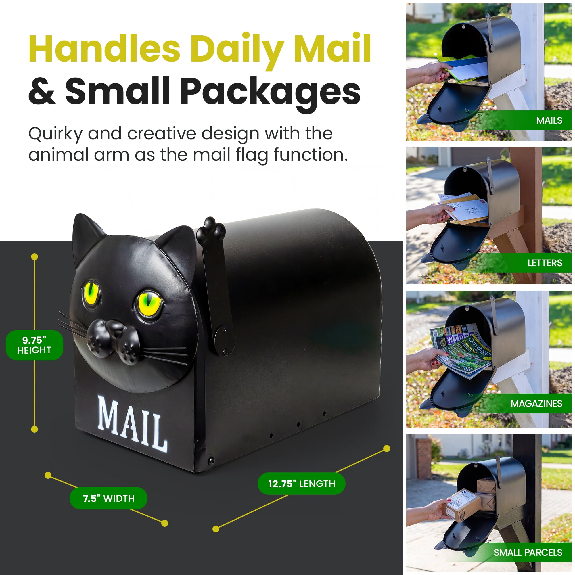 Made Easy Kit Metal Mailbox Animal Design - Fast Straight Forward Post Mounting Bracket Install - Durable All Weather Rust Resistant - Letters, Mail, Small Packages