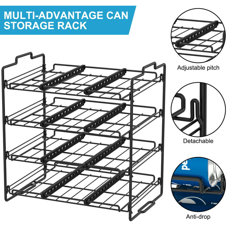 MOOACE 4 Pack Can Dispenser Rack, Stackable Can Storage Organizer Holder  for Canned food Kitchen Cabinet Pantry Countertop, Black