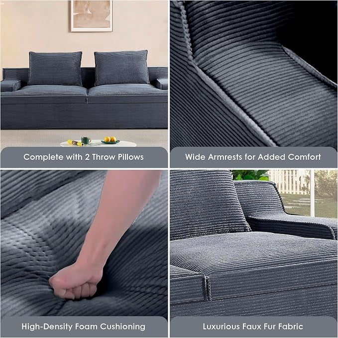 US Pride Oversized Full Foam 4 Seater Couch for Living Room Upholstered in Soft Corduroy Fabric