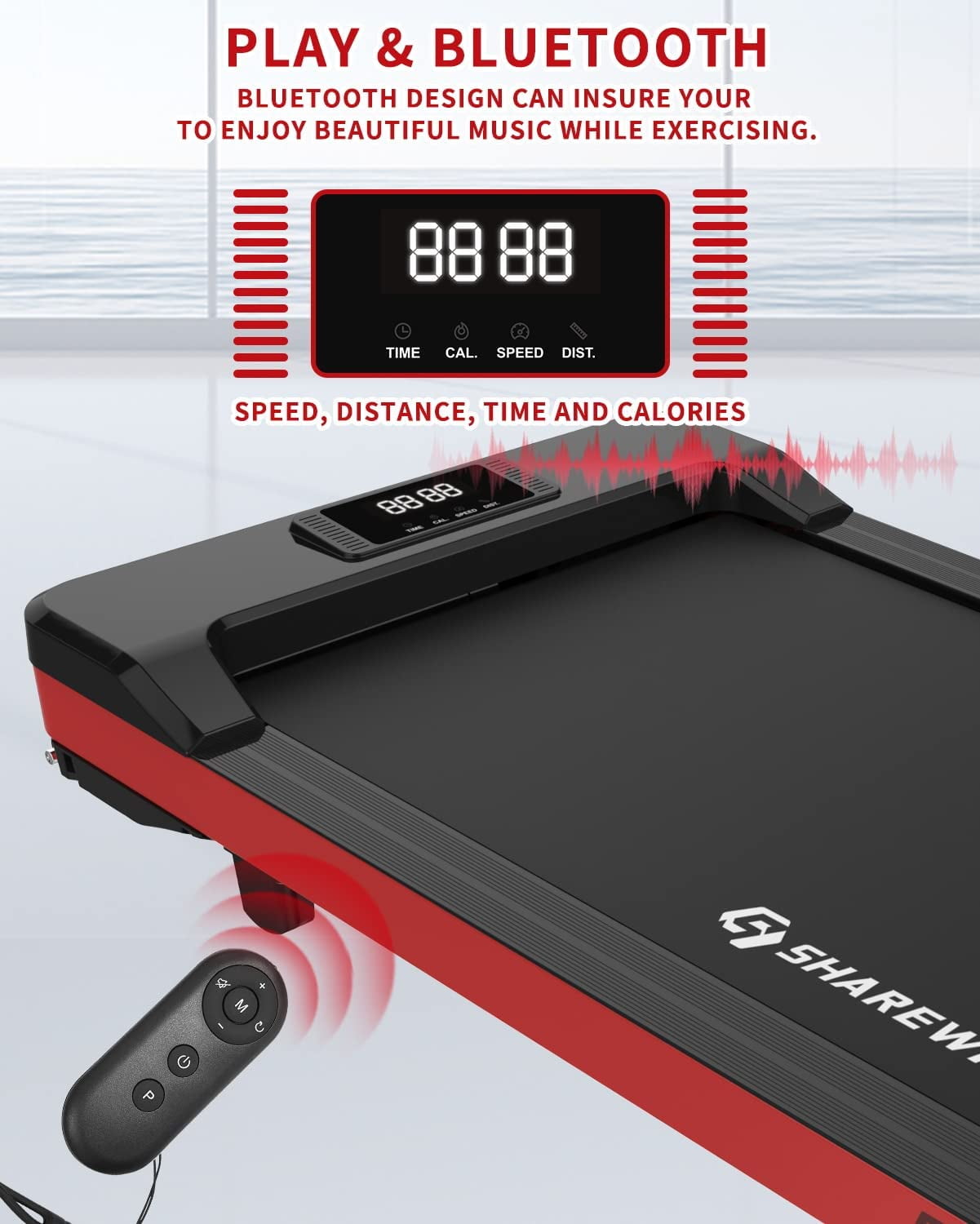 FreeLung Under Desk Treadmill Walking Pad Treadmill 300 lb Capacity Walking Exercise Machine with Remote Control and LED Display Red