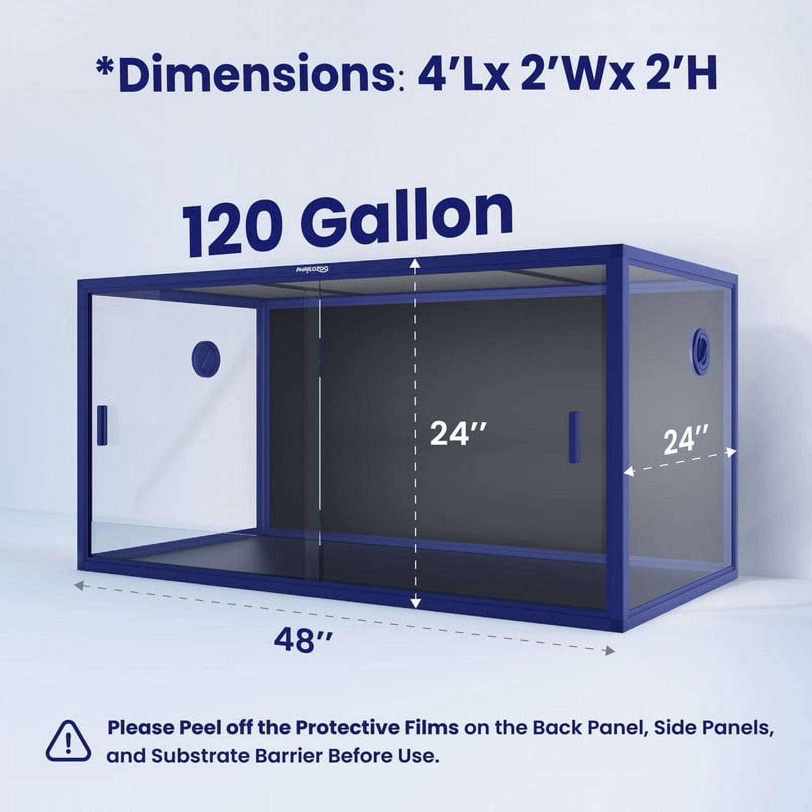 Phailozoo 120-Gallon Reptile Terrarium, Front Opening Enclosure with Top Screen Ventilation, 4x2x2