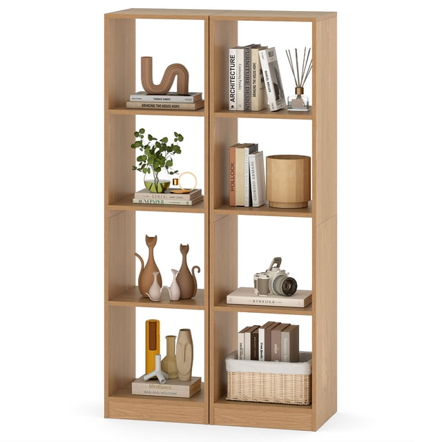 Patiojoy 56" Tall Bookcase, 4-Cube Bookshelf with 4 Anti-Tipping Kits Compact Toy Storage Cabinet 2PCS
