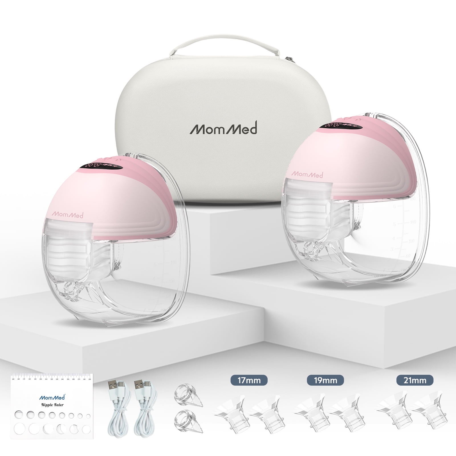 MomMed S21 Double Hands-Free Breast Pump, Leak-Proof Design, 3 Modes & 12 Vacuum Levels Electric Pink Wearable Breast Pump with Carrying Case