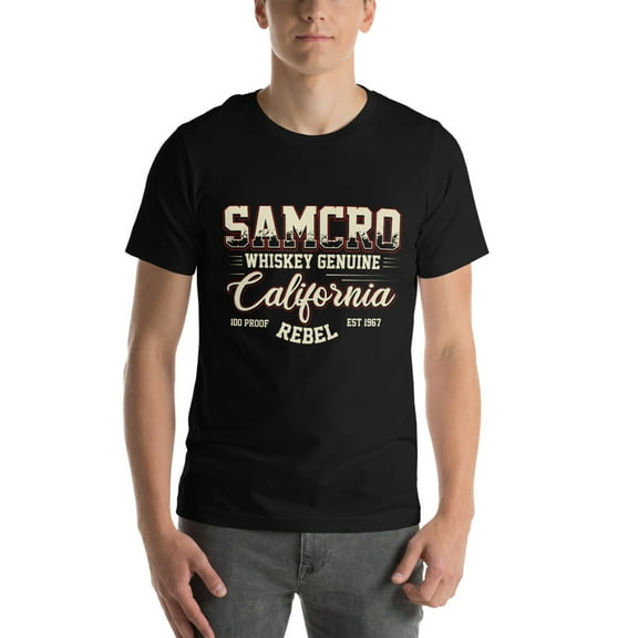 SAMCRO Whiskey Genuine California Rebel T-Shirt, 100 Proof Est 1967 Tee (XS)