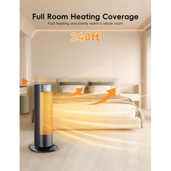 1500W Space Heaters for Indoor Use, Portable Space Large Room with Remote, PTC Ceramic, 100 ° Oscillation, 24H Timer, 3 Modes, Thermostat, Display off, Room for Bedroom, Office