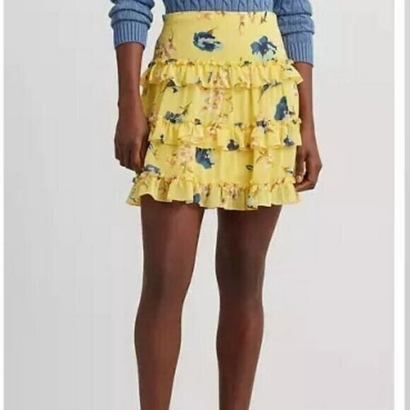 Lauren Ralph Lauren Womens Ruffled Miniskirt Yellow 10