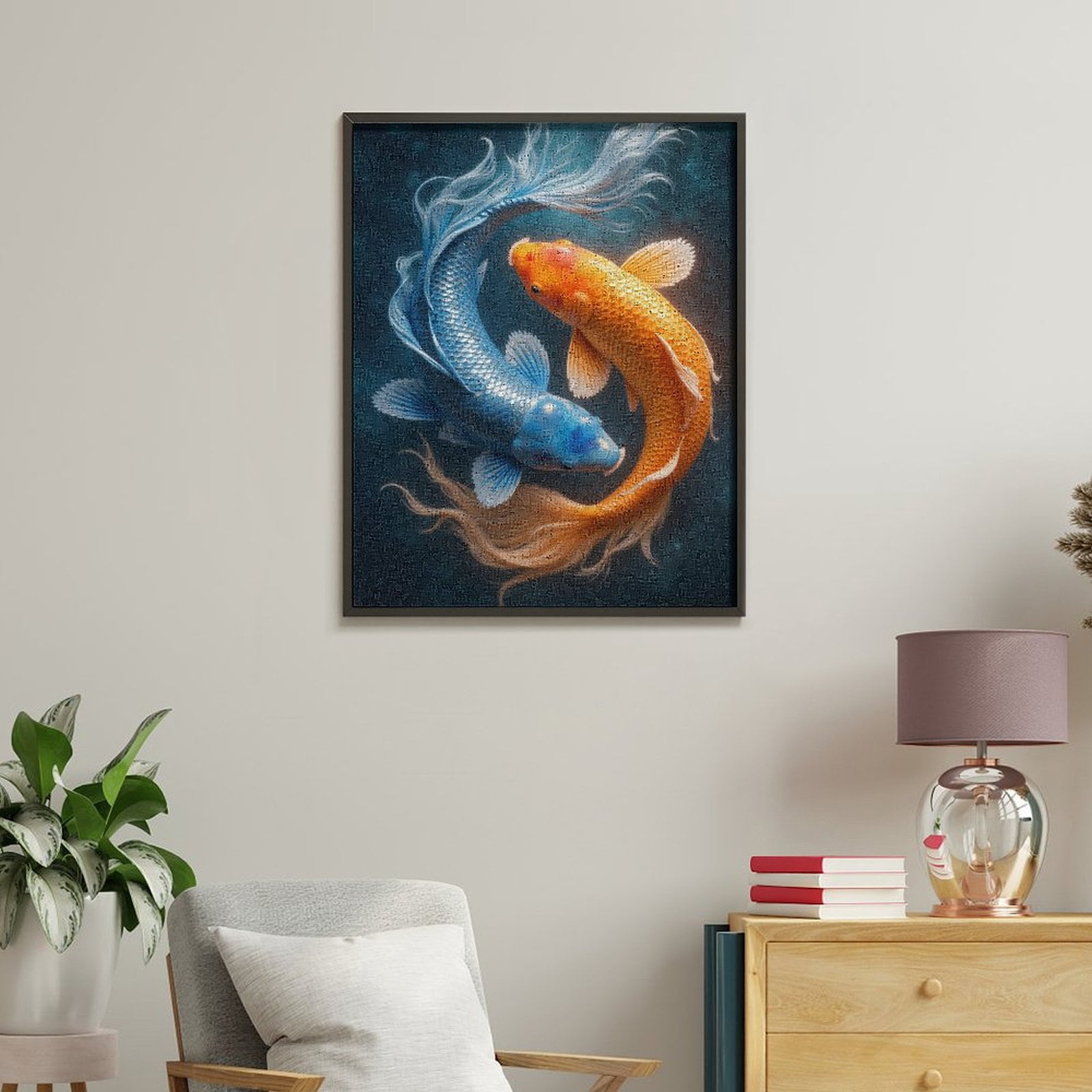 Paint By Numbers Kit for Adults Beginner - DIY Blue Orange Koi Fish Art Serenity Canvas Painting Kits for Adults, Frameless Paint By Number for Adults for Home Wall Decor 16x20 Inch
