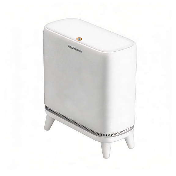 Joybos Bathroom Trash Can with Press Top Lid, High-Leg Plastic Waste Basket, 3.2 Gallon, White