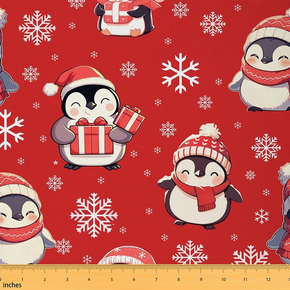 Homewish Cartoon Little Penguins Fabric by the Yard 3 Yard,Cute Wild Theme Sewing Fabric,Happy New Year Room Decor Fabric by the Yard For Boys Kids,Super Cozy Room Decor