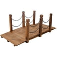 thumbnail image 3 of 5 FT Wooden Garden Bridge, Stained Wood Arc Footbridge with Chain Railings for Backyard Creek Farm, Decorative Pond Bridge, Easy to Assemble (Brown),, 3 of 10