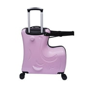 Anqidi 20 Kids Ride On Suitcase, Portable Universal Wheel Trolley Luggage Case Horse Shape Children Travel Suitcase w/Lock Pink