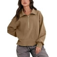 thumbnail image 2 of Biekopu Women's Loose Pullover, Solid Color Lapel Long Sleeve Half Zip Cropped Sweatshirt Clothes, 2 of 9