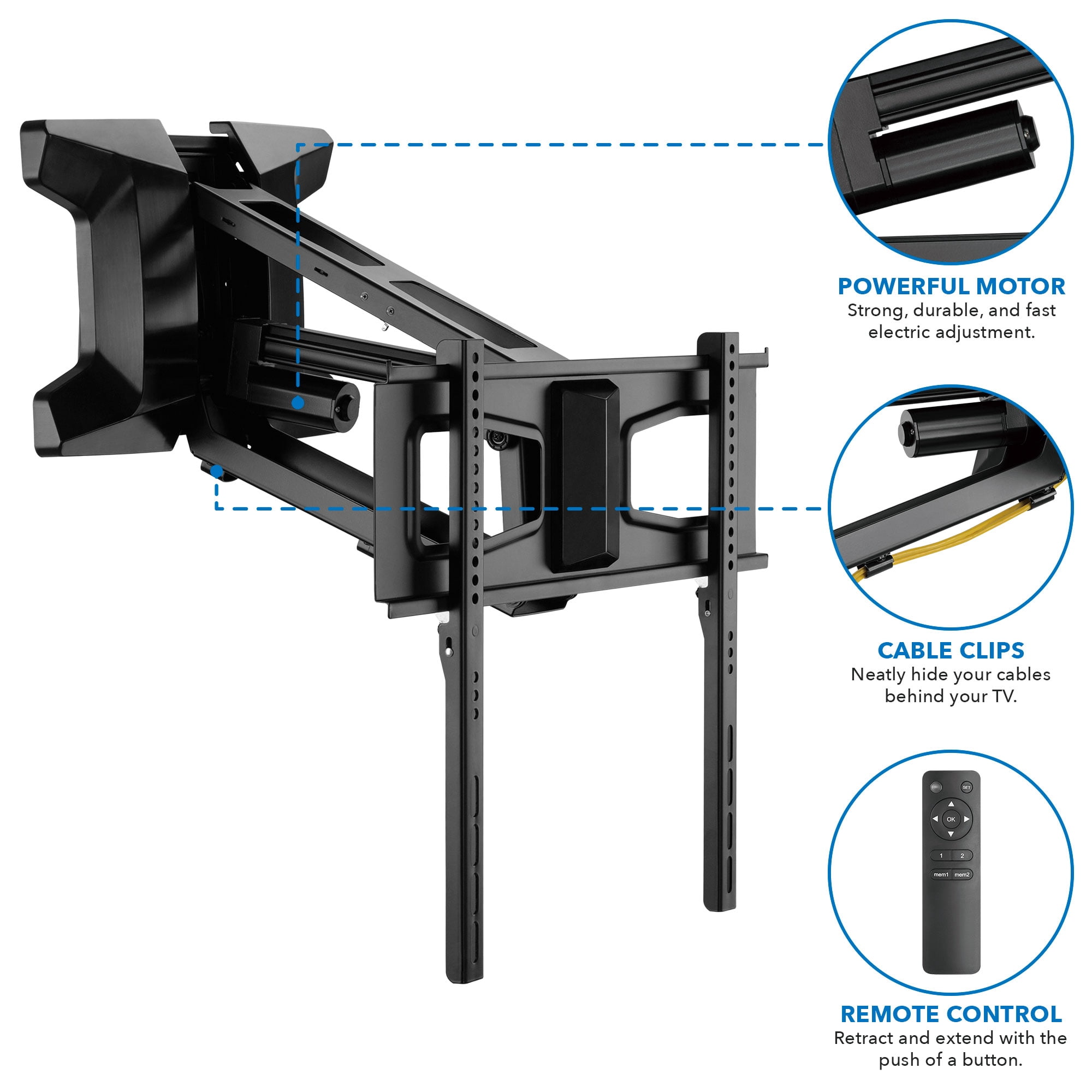 Mount-lt! Motorized Above Fireplace Mantel TV Wall Mount,  Fits 37"-70"  TV's, Capacity 77 Lbs., Includes Remote
