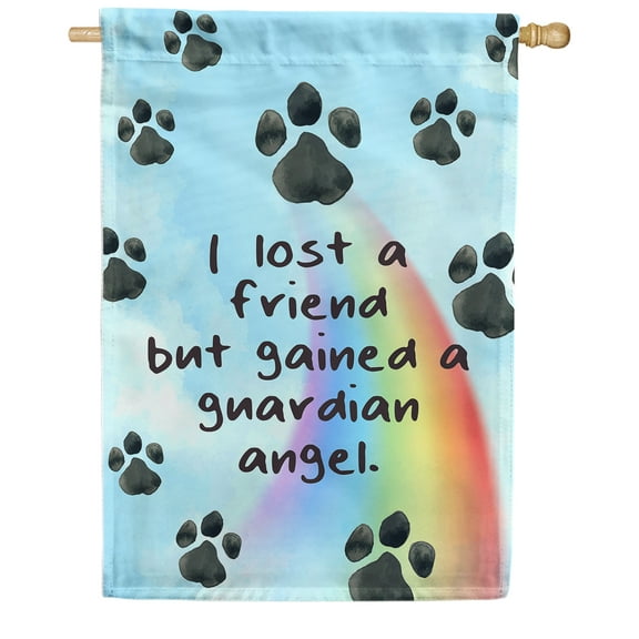 America Forever Pet Memorial House Flag - My Heavenly Guardian Angel, Paw Prints Lost Pet Cat Dog Bereavement Remembrance - Double Sided Seasonal Yard Outdoor Decorative Flag - 28" x 40"
