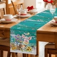 thumbnail image 5 of Farmhouse Floral Pig Table Runner 70 Inches, Spring Sunflowers Butterfly Teal Green Bed Runner Dresser Scarves Tabletop for Indoor Outdoor Parties/Ceremony/Banquet, 13" x 70", 5 of 9