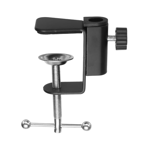 Uxcell Desk Table Mount Clamp 2.1" Hole Dia Adjustable Universal Bracket C-Clamp Cantilever Bracket Clip with Adjustable Screw Steel Ball Handle for Microphone Arm Lamp Stand, Black