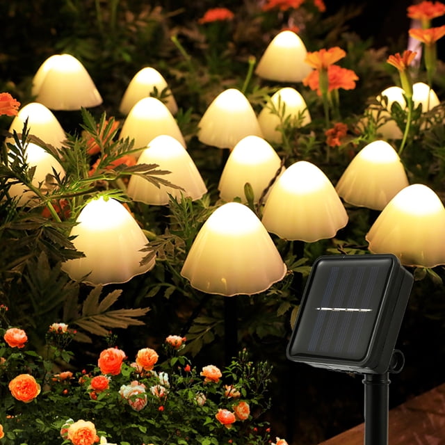Cadena de luces de setas con energía solar para exteriores, resistente al agua, seta solar, camino de luz, patio, jardín, decoración de luz (6,5 M, 30 LED) JFHHH pequeña