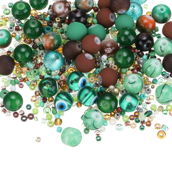 Uxcell Assorted Glass Resin Beads, Cracked Gravel Round Beads Small European Spacer Bead, Brown/Green