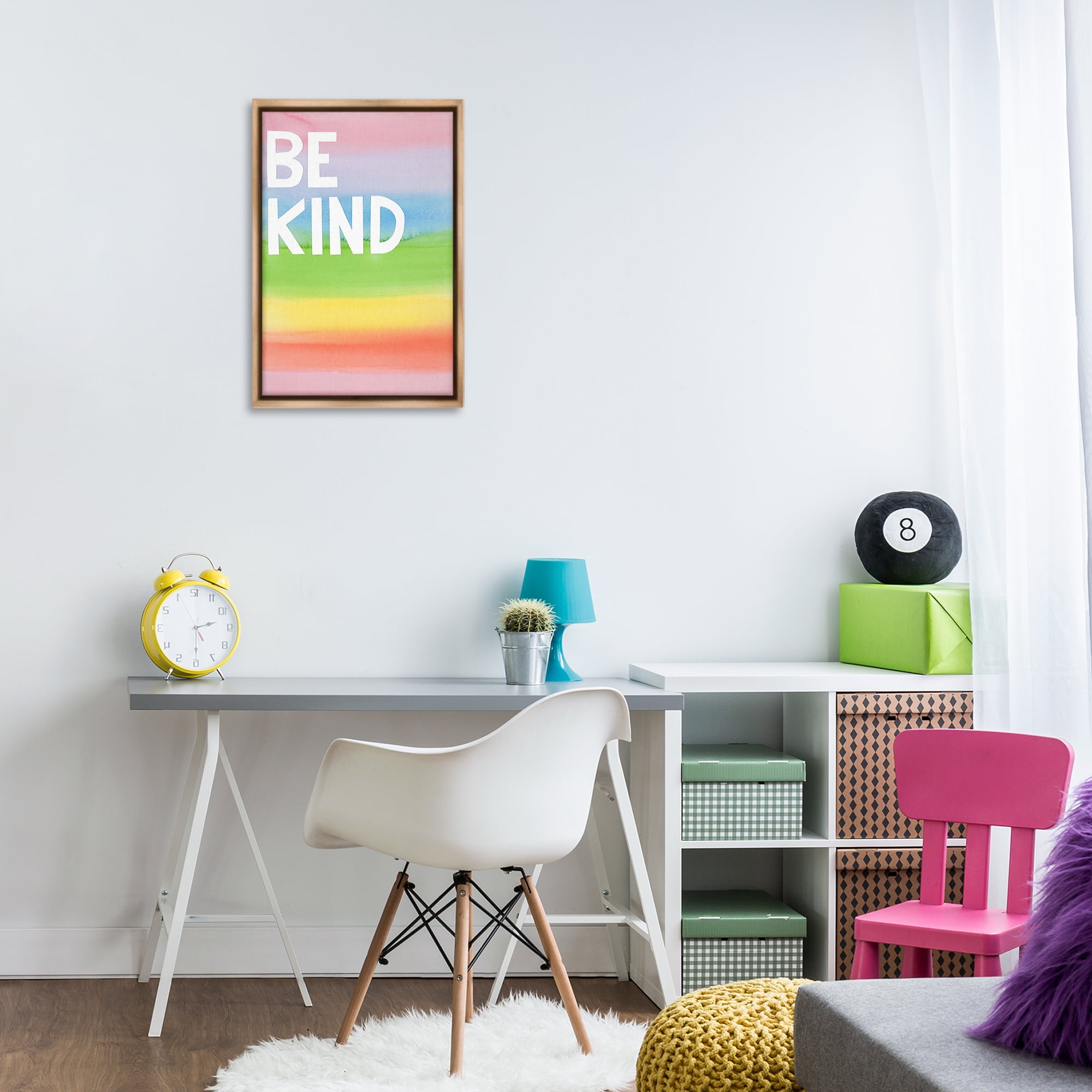 Stupell Industries Be Kind Ombre Rainbow Typography Painting Brown Floater Framed Art Print Wall Art, 17 x 25