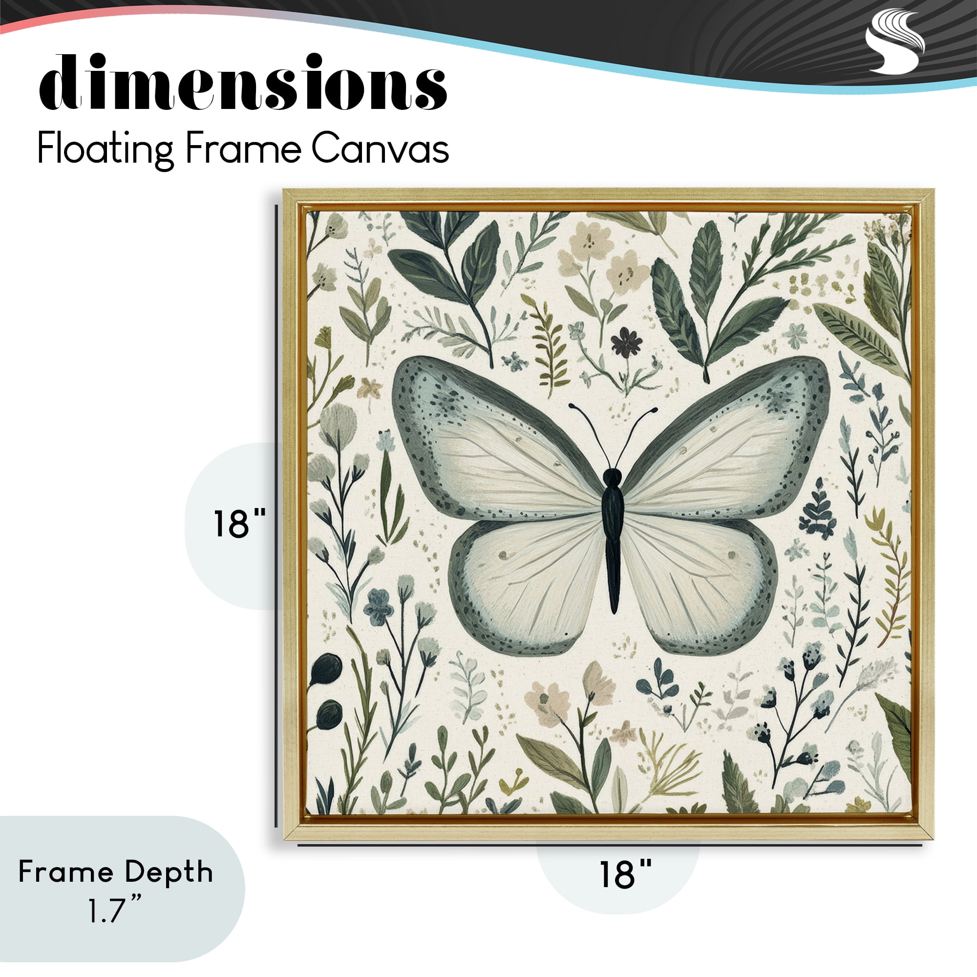Stupell Industries Dusty Blue Butterfly Botanicals Gold Framed Floater Canvas Wall Art, design by Petal Prints Design