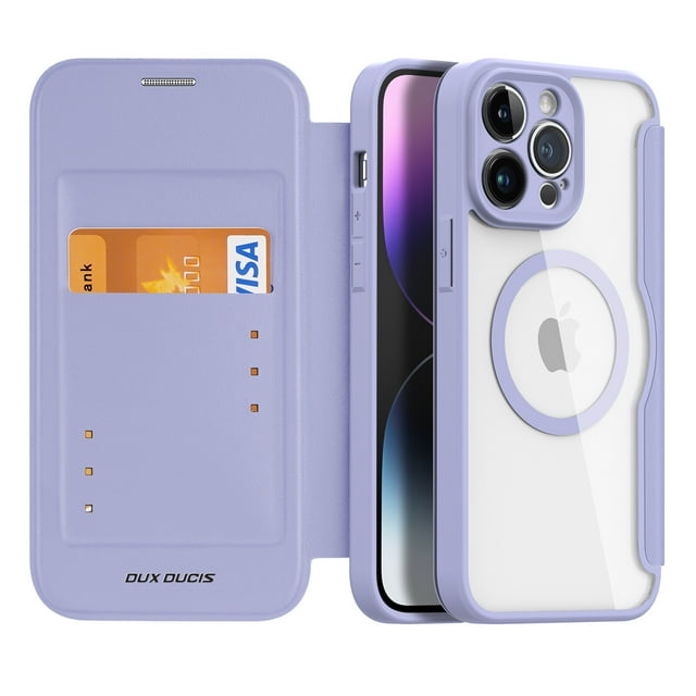 Case for iPhone 14 Pro Max Case Magnetic Wallet Business Card Holder PU Leather Flip Case - Purple