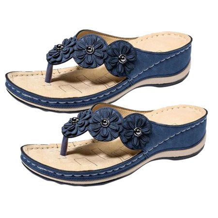 

KUNyu Sandals Round Toe Wedge Fashion Flower Wedge Round Toe Women Slippers