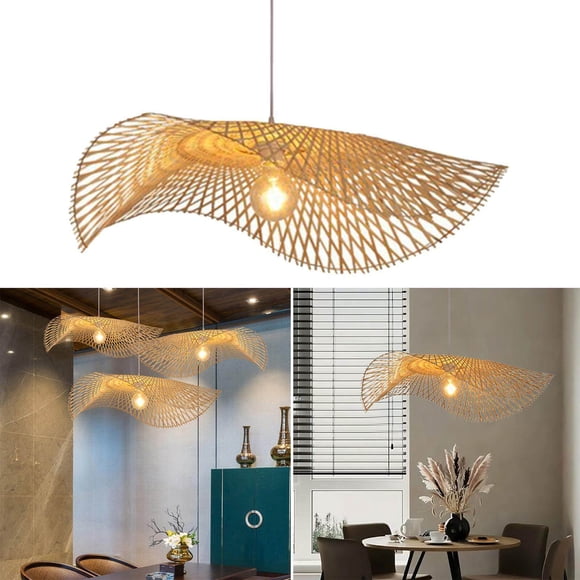 ruzhgo Hand Woven Bamboo Pendant Light Lighting shade dining room bamboo for Restaurant shade dining room bamboo Kitchen Decor 35cm