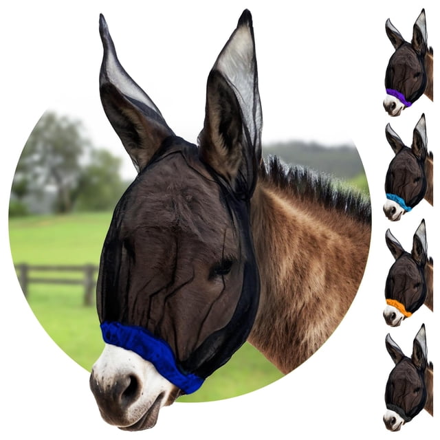 Máscara antimoscas HORSEHOODIES para burro mini con orejas largas, azul