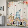 thumbnail image 5 of Hello Spring Gnome Shower Curtain, Country Pink Purple Tulip Flower Gnome Floral Linen Texture Waterproof Shower Curtain Set with 12 Hooks Lightweight Bath Curtains Fabric Bathroom Decor 72x84 Inches, 5 of 9
