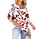 thumbnail image 3 of Tops de tamaño más de las mujeres con cuello tripulado y corte frontal, capa base impresa de tres cuartos de manga para el uso casual de verano, 3 of 6
