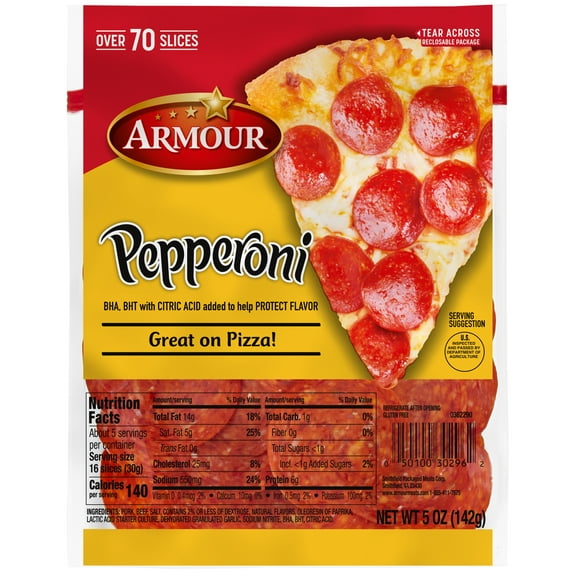 Armour Italian Style Pepperoni, Great on Pizza, 5 oz Bag, Refrigerated