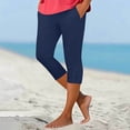thumbnail image 2 of Minjewel Capri Pants for Women - Casual Stretch High Waist Abdominal Yoga Pants Soft Compression - Workout Base 7/8 Length Bottoms,Dark Blue XL, 2 of 5
