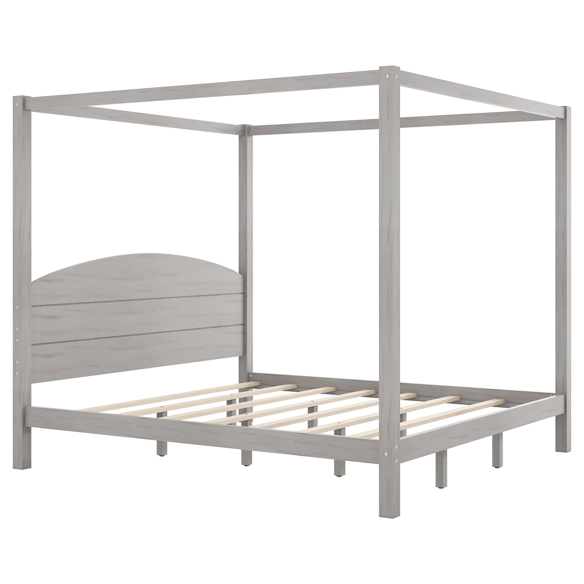EUROCO Wood King Size Canopy Bed, Solid Wood Platform Bed with Headboard for Kids Teens Adults, Grey Wash