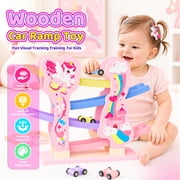 Kids Wooden Track Car Ramp Toys,Girls Unicorn Toy Montessori Toys for 1 2 3 Year Old Toddlers, Race Car Slide Toys,Unicorn Gift for 1-3 Years Old Girls Boy Birthday
