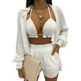 thumbnail image 1 of Txlixc Blusa de cuello de solapa de manga larga + pantalones cortos + chaleco de cuello colgante Txlixc  moda, 1 of 3