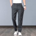 thumbnail image 5 of Pantalones finos elásticos de trabajo a cuadros clásicos de alta calidad de verano para hombre, moda de negocios, pantalones formales informales de fiesta en gris y negro para hombre 38, 5 of 5
