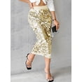 thumbnail image 5 of Sequin Skirt for Women High Waist Midi Skirt Sparkly Skirts for Night Out Cocktail Parties Gold S, 5 of 8