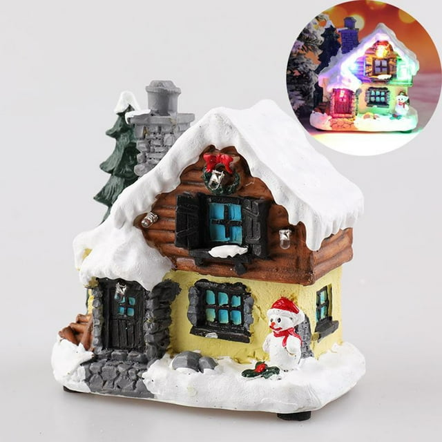Navidad miniatura casa Kit realista Mini 3D resina casa Sala artesanía con luces Día de los niños regalo de cumpleaños decoración de Navidad segundo Soledad estado de pueblo pueblo