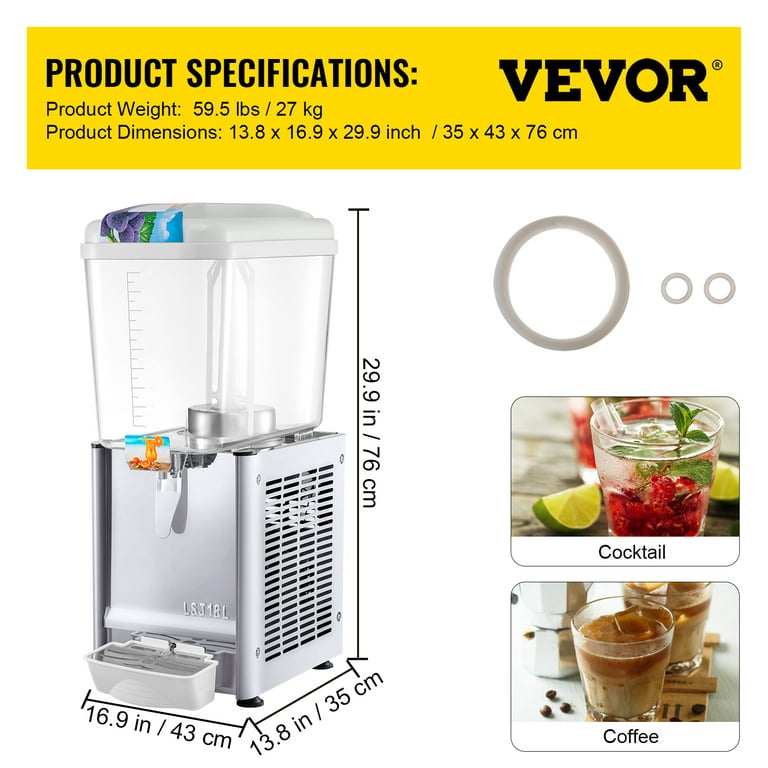 VEVOR Commercial Beverage Dispenser 6.4 Gal. 24 L 2 Tanks Ice Tea Drink  Machine 150 W Stainless Steel Fruit Juice, 110V YLJ2G24LYSJ12X201V1 - The  Home Depot